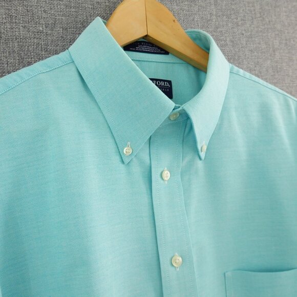 Stafford Essentials Oxford Shirt Aqua Blue Regular Fit 17 34/35 Cotton‎ Blend - Picture 3 of 7